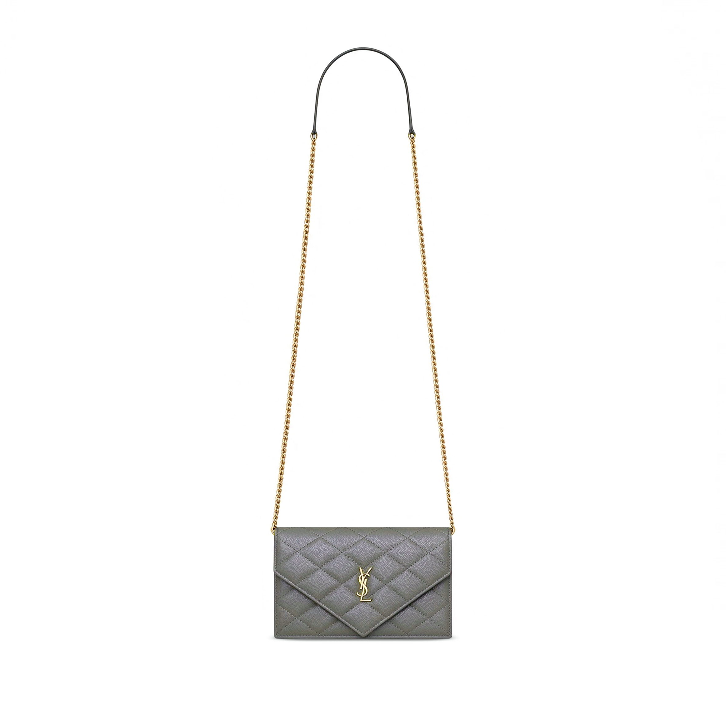 YSL PARIS CHAIN WALLET IN GRAIN DE POUDRE LEATHER 871149 (20*13*5cm)